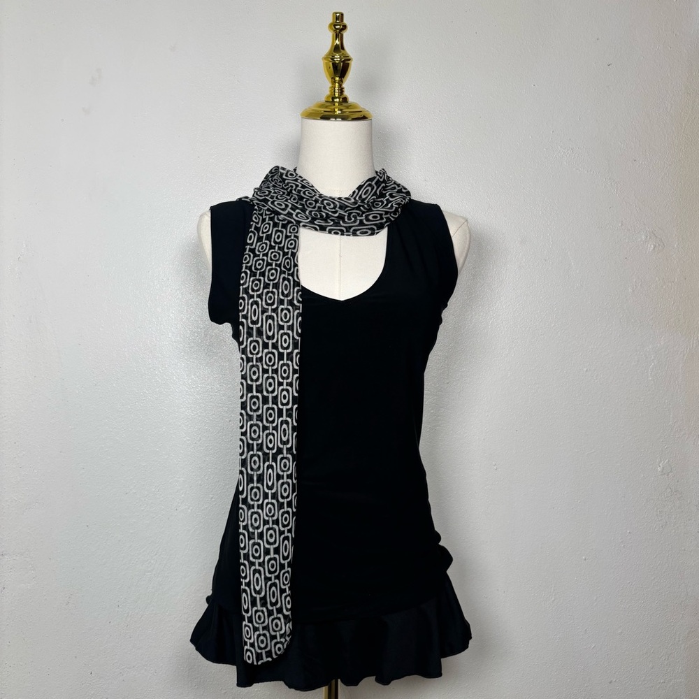 susan lawrence‎ y2k elegant blouse w scarf black & white model off duty chic alt